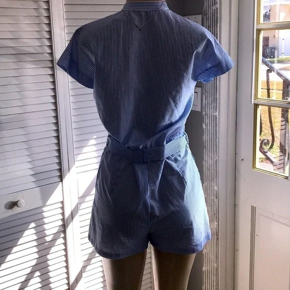 Zara Basic Floral Blue Striped Romper - Picture 8 of 10